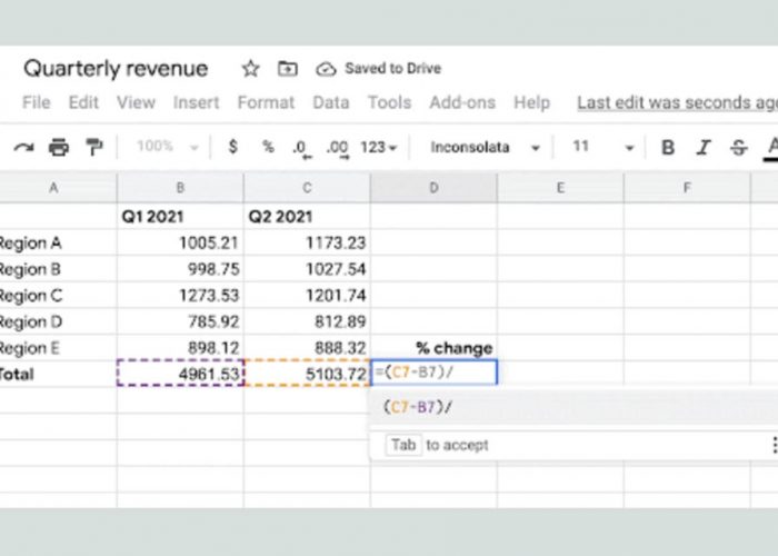 Google Sheets agrega sugerencias inteligentes para fórmulas y funciones