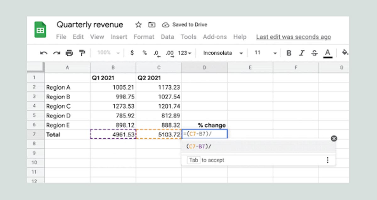 Google Sheets agrega sugerencias inteligentes para fórmulas y funciones
